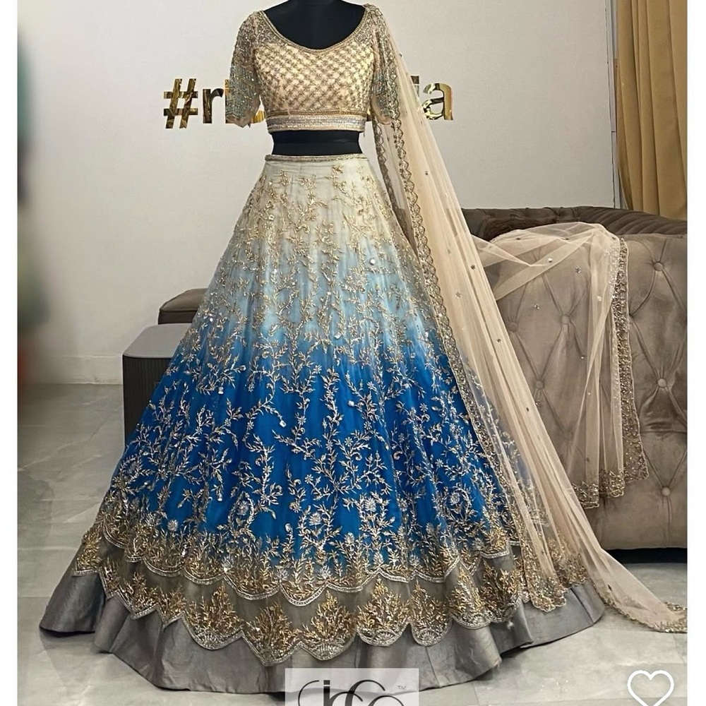 Blue ombré lehenga with beading & stone work